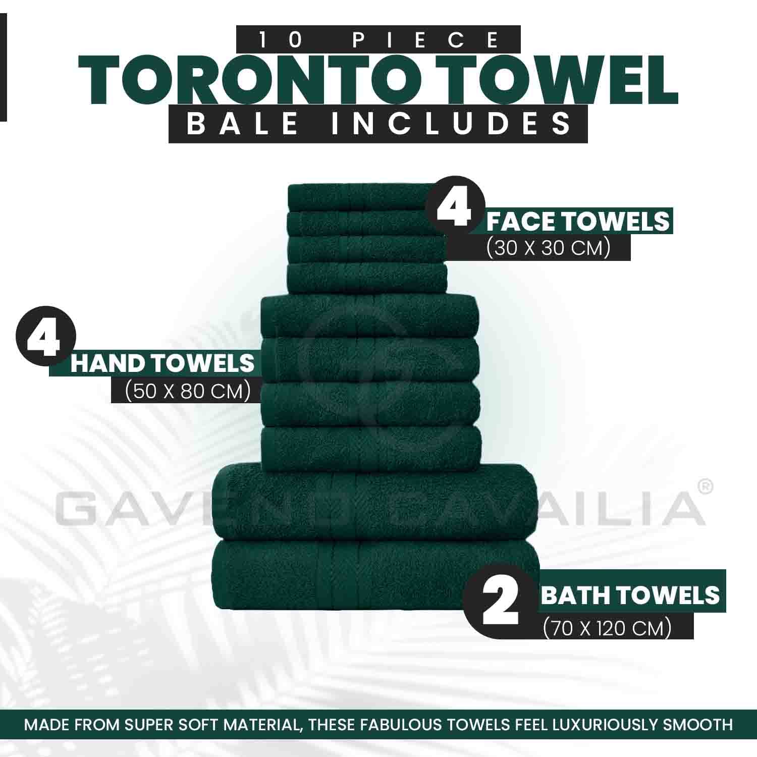 GC GAVENO CAVAILIA 10 Piece Towel Bale Set, Dark Green - Image 3