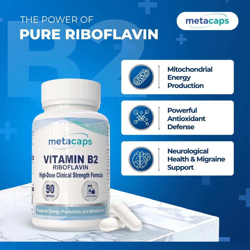 MetaCaps Vitamin B2 Riboflavin– 90 Veg Capsules | High-Potency Metabolic Spark for Energy & Mitochondrial Support | Promotes Neurological Health & Vision — Amazon image 2