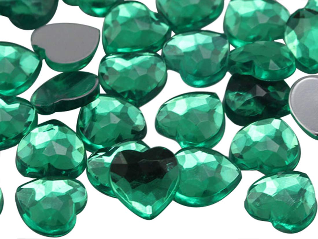 8mm Flat Back Heart Acrylic Rhinestones Tiny Face Gems Body Jewels Card Making Embelishments - 100 Pieces (Green Xmas JG02)