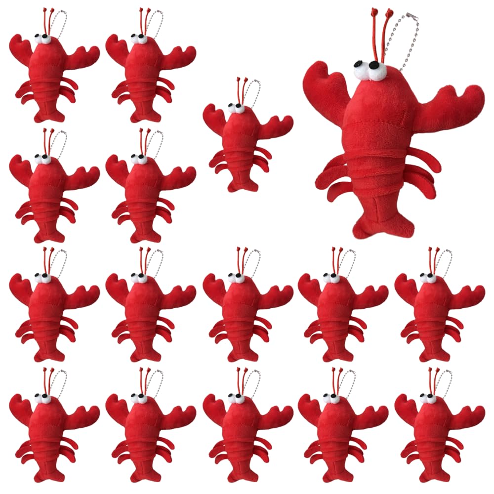 BDKMMS Lobster Stuffed Animal, 16PCS Cute Plush Lobster Crab Toys Soft Animal Hanging Ornaments for Wallet Purse Bag Party Favors