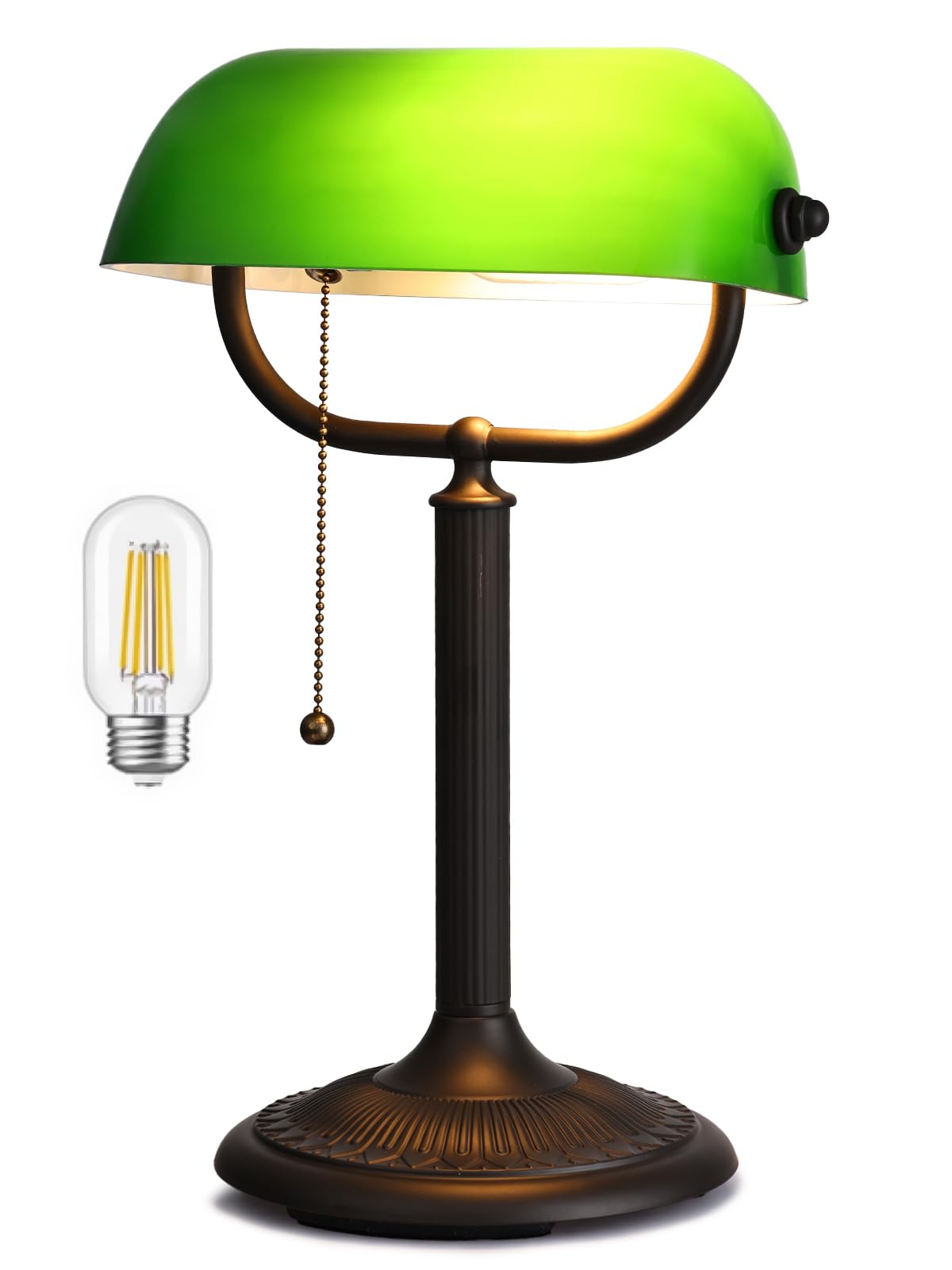 Newrays 1-Minute Quick-Change Shade Antique Green Glass Bankers Desk Lamp for Study, Office, Library,LED Bulb Included