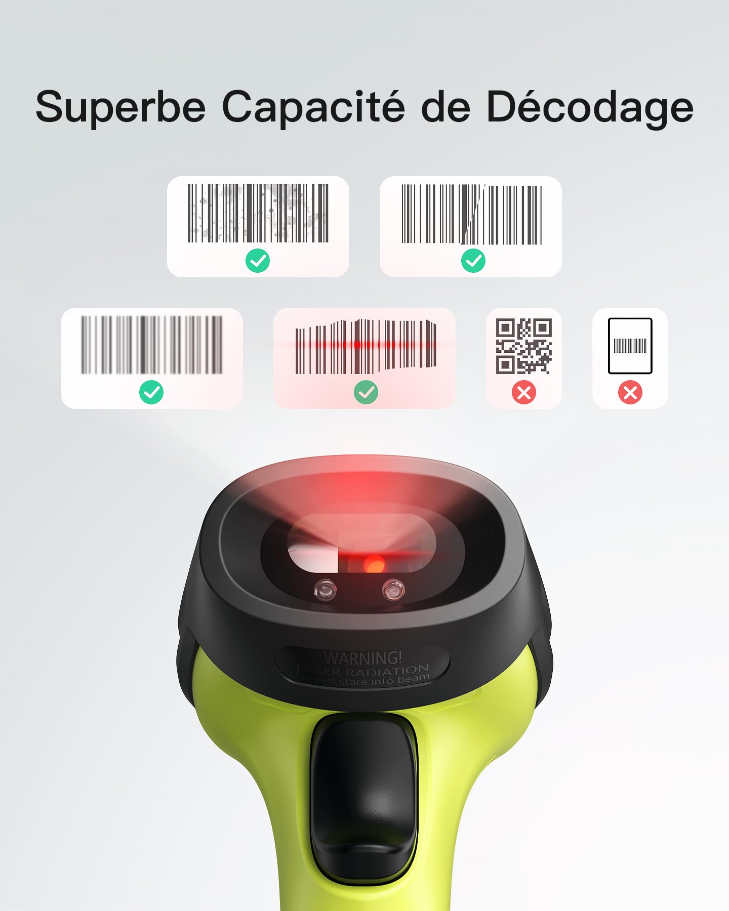 Inateck BCST-60 Lecteur Code Barre sans Fil 2,4 GHz, Scanner 1D USB, Rayon 35m, Autonomie 180 Jours