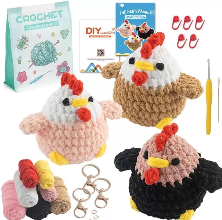 HaoBaiyxgs Crochet DIY Kit for Beginners,Stuffed Animal Knitting Kit for Adult, Include Easy Knitting Soft Yarn, Step-by-Step Video Tutorial, Hook (Chick)