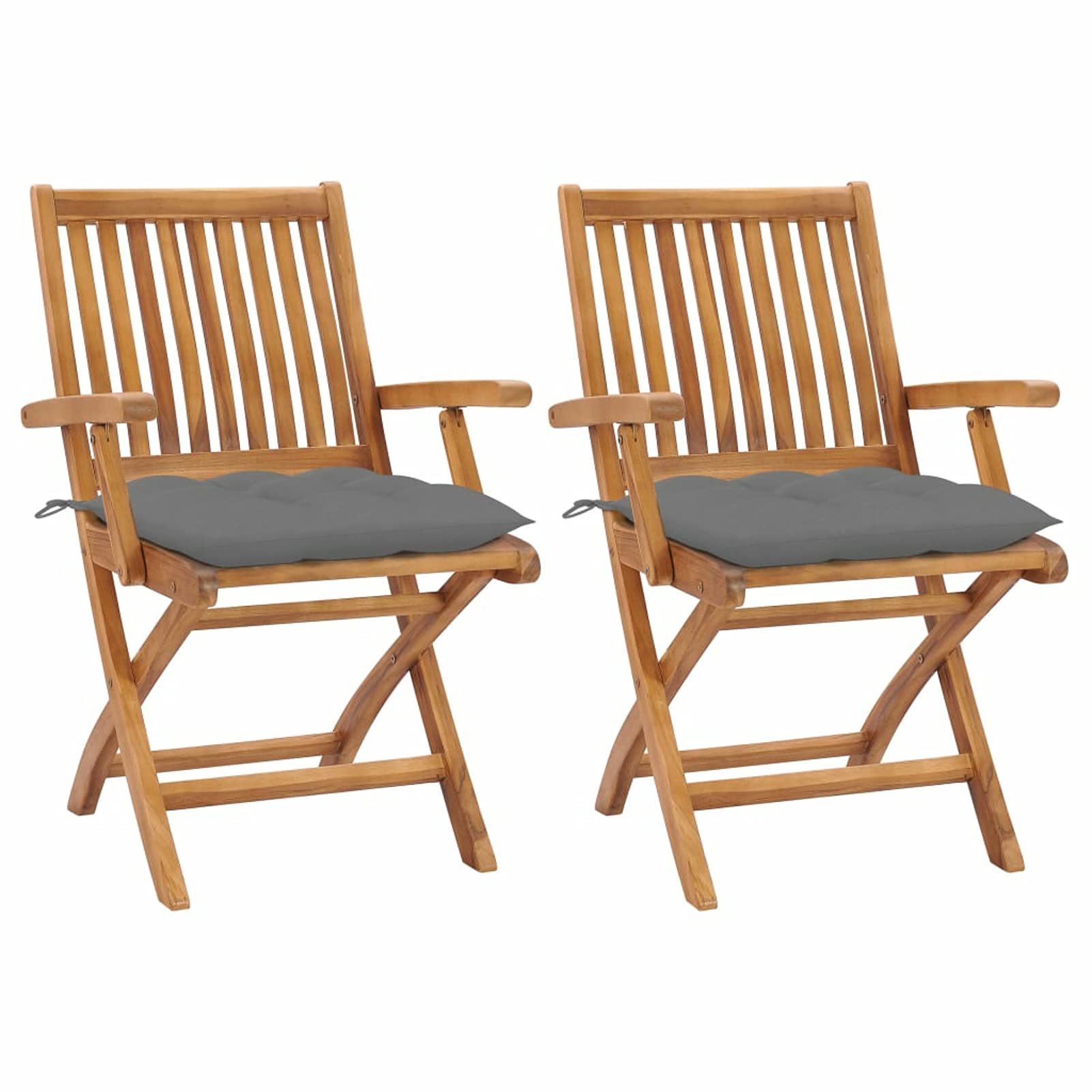 Mobili Sedie da Giardino 2Pezzi con Cuscini Grigio in Massello di Teak, Sedie da Esterno, Sedie da Pranzo, Arredo Seggiole Giardino Arredi da Esterni Patio Terrazzo Arredamento Decor Casa