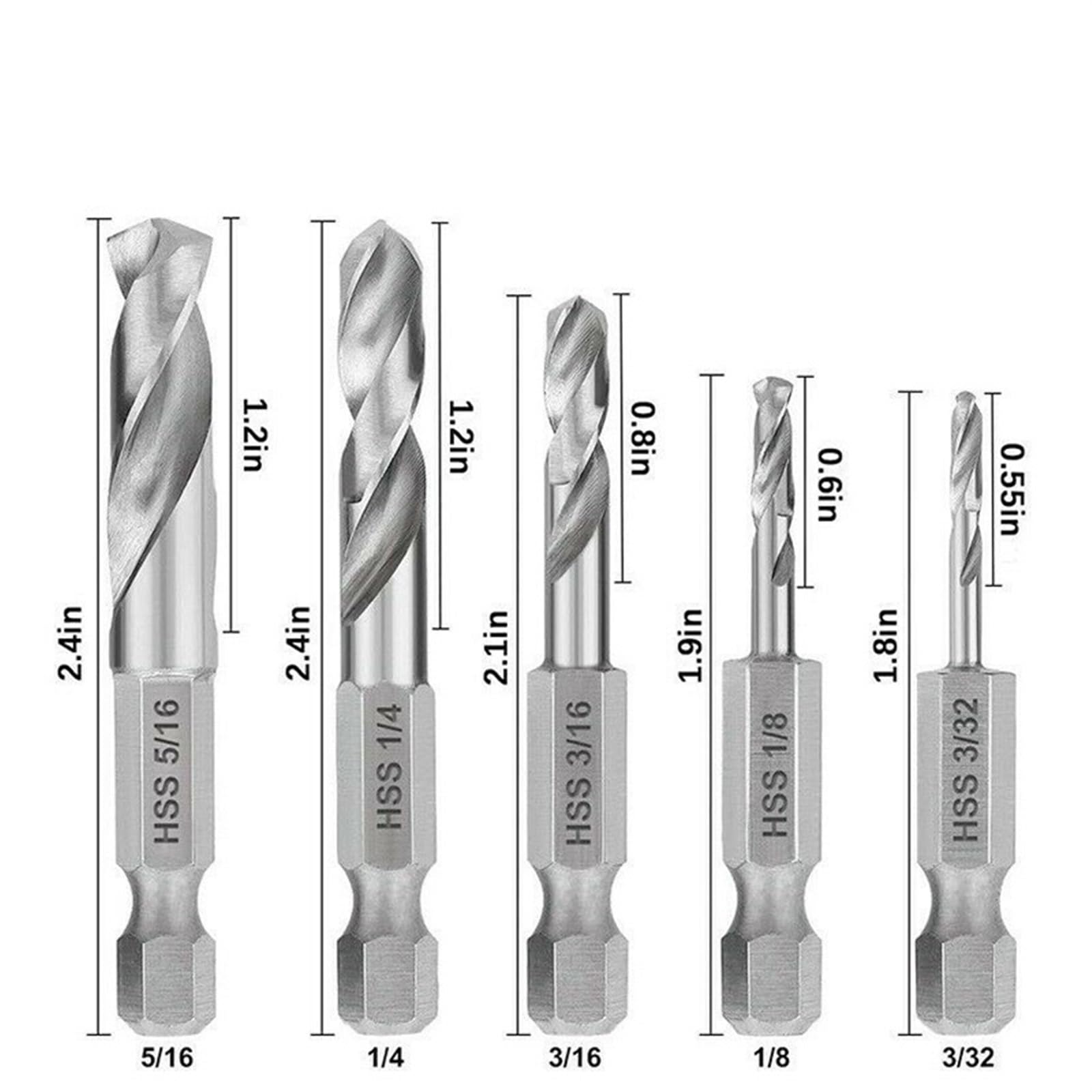Juego de brocas cortas for carpintería, punta de clavo, herramientas de corte de cambio rápido, 3/32", 1/8", 3/16", 1/4", 5/16", 3/8", 1 unidad(Set B(6PCS))