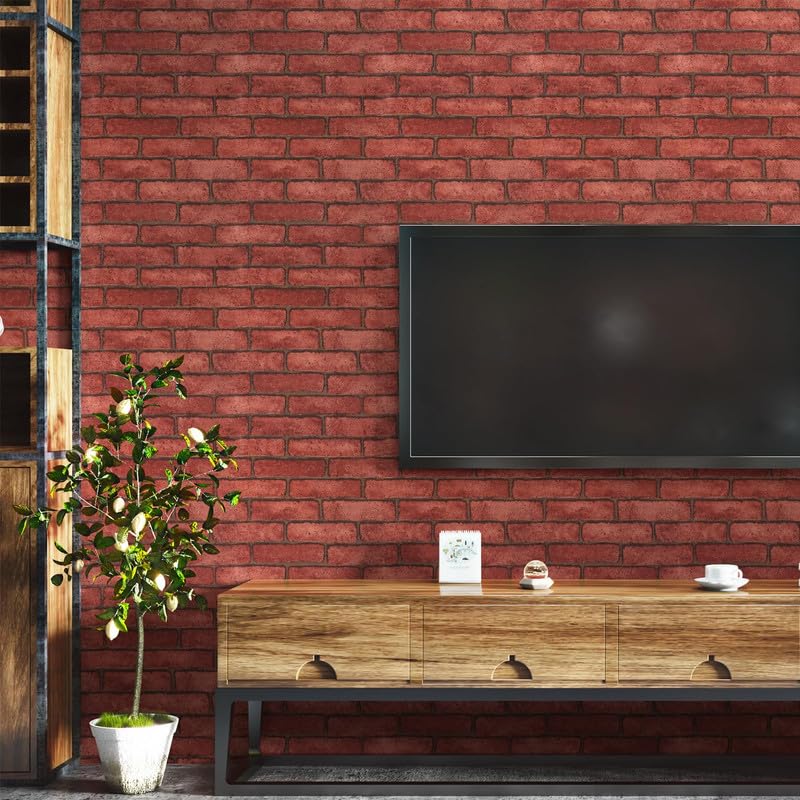 Image of Brick Wallpaper self Adhesive Brick Design Wall Stickers /DIY Wallpaper for Home Hotel Living Room Bedroom Cafe Deco | 1 Feet X 6.5 Feet-