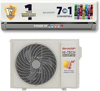 SHARP 1.5 Ton 5 Star Inverter Split AC (Copper, 1 Year Comprehensive Warranty, 7-in-1 Convertible, 2025 Model AH-SI18V5B-SC)