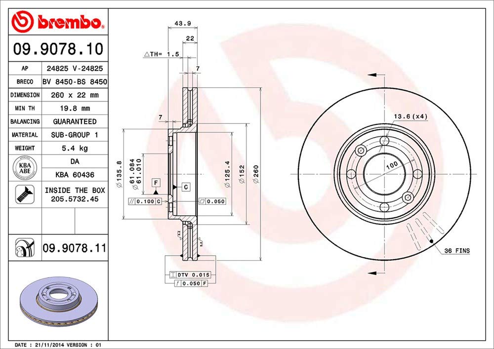 Brembo 09.9078.11 - Disco Freno con Verniciatura UV (Set di 2) - Anteriore