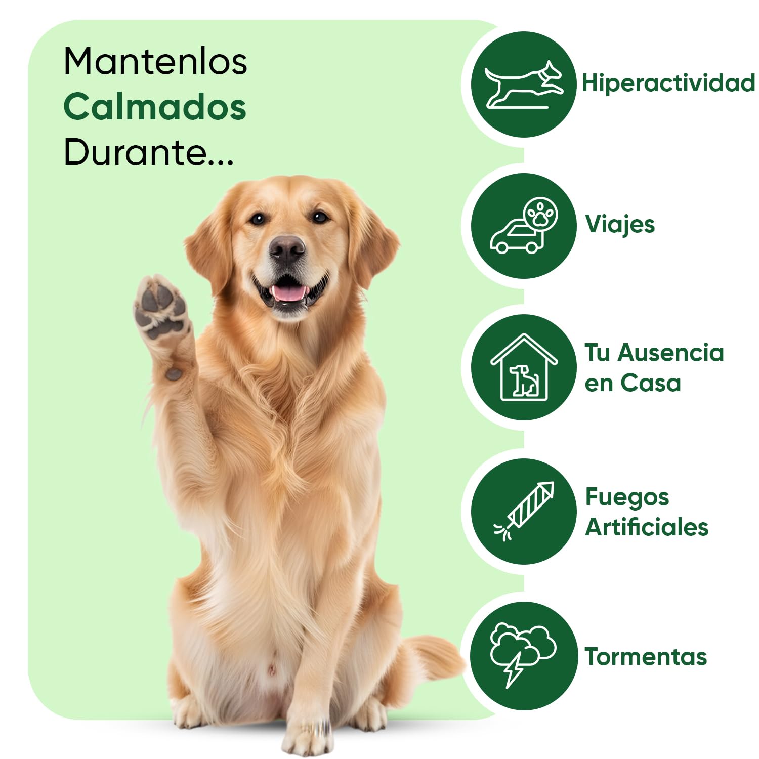 Calmante para Perros 120 Comprimidos Masticables - Relajante para Nervios por Fuegos Artificiales, Petardos, Tormenta o Viajes - Tranquilizante Natural para Perros de Todos los Tamaños y Edades