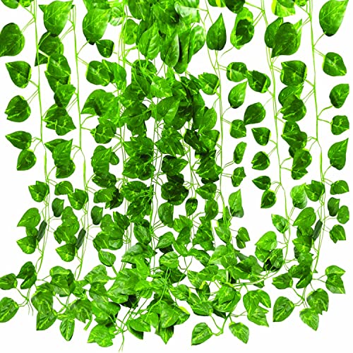 UR LITTLE SHOP Wall Hanging Artificial Creeper Plant Strings with Leaves_Set of 6_Silver Color_for Interior Decoration_Art_Craft USLSTN4