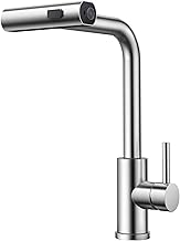 FORIOUS Waterfall Kitchen Sink Tap, High Pressure Kitchen Mixer Tap with Pull-Out Shower, Stainless Steel 360° Swivel with 3 Spray Modes