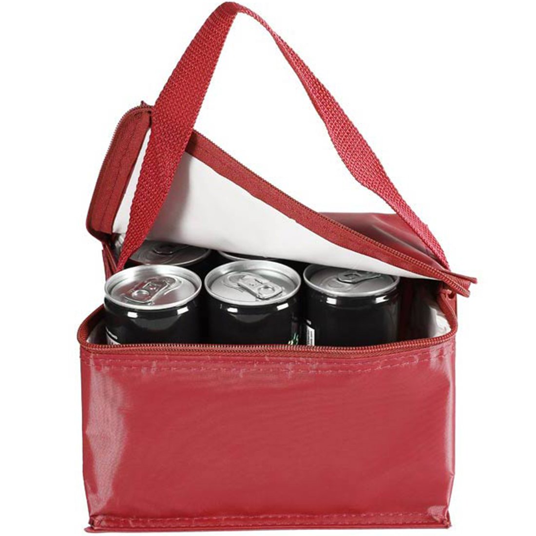Thermal Insulated Portable Cool Canvas Stripe Lunch Picnic Totes Carry Case Bag (Small, Red) - Image 3