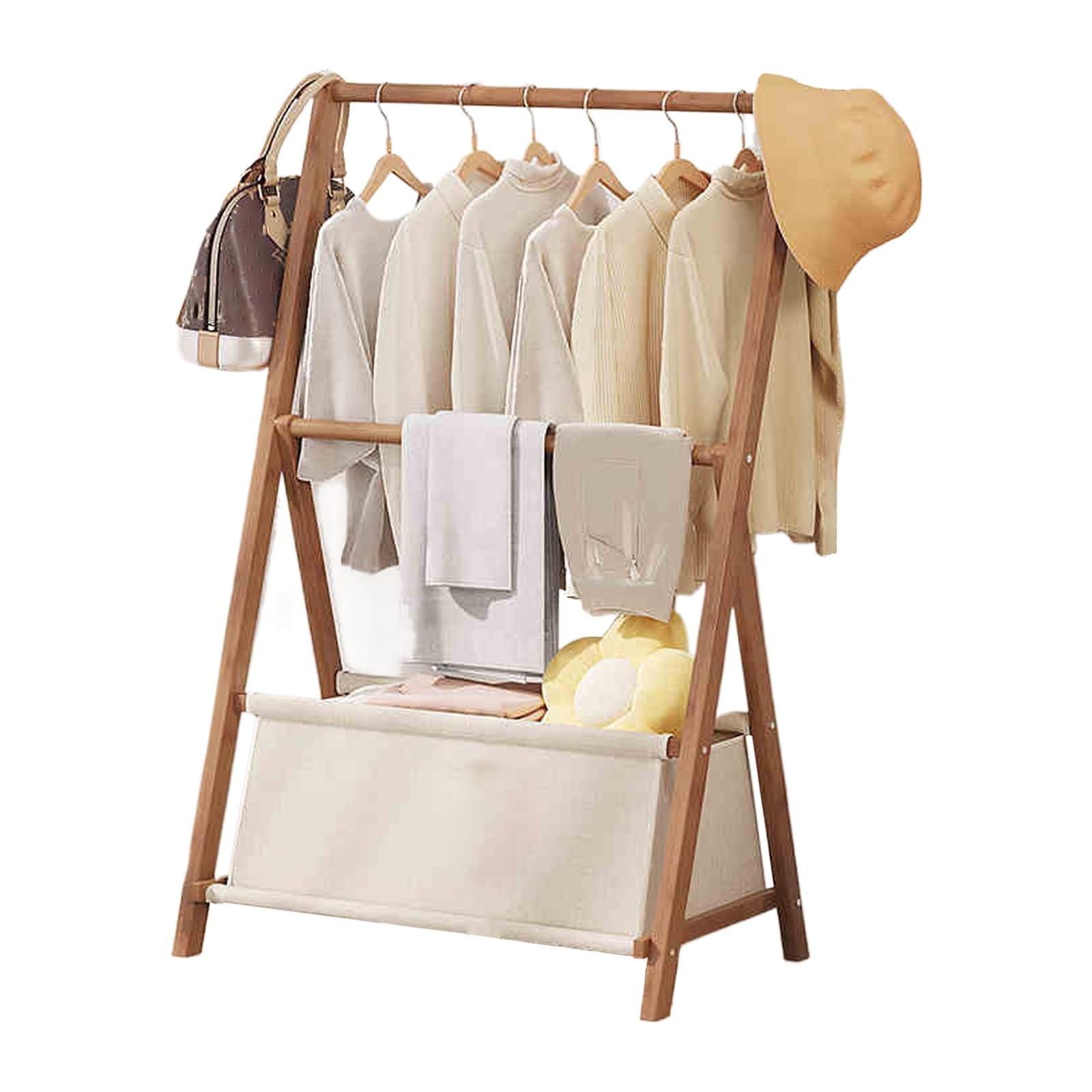 HADECOLL Foldable Bamboo Clothes Rack - Triangular Design, Sturdy Multifunctional Garment Stand With Storage Bag For Hallway And Bedroom