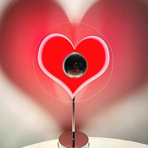 Lámpara de mesa moderna de mediados de siglo, lámpara LED de proyección de corazón, proyector de luz nocturna, lámpara retro, luz de decoración