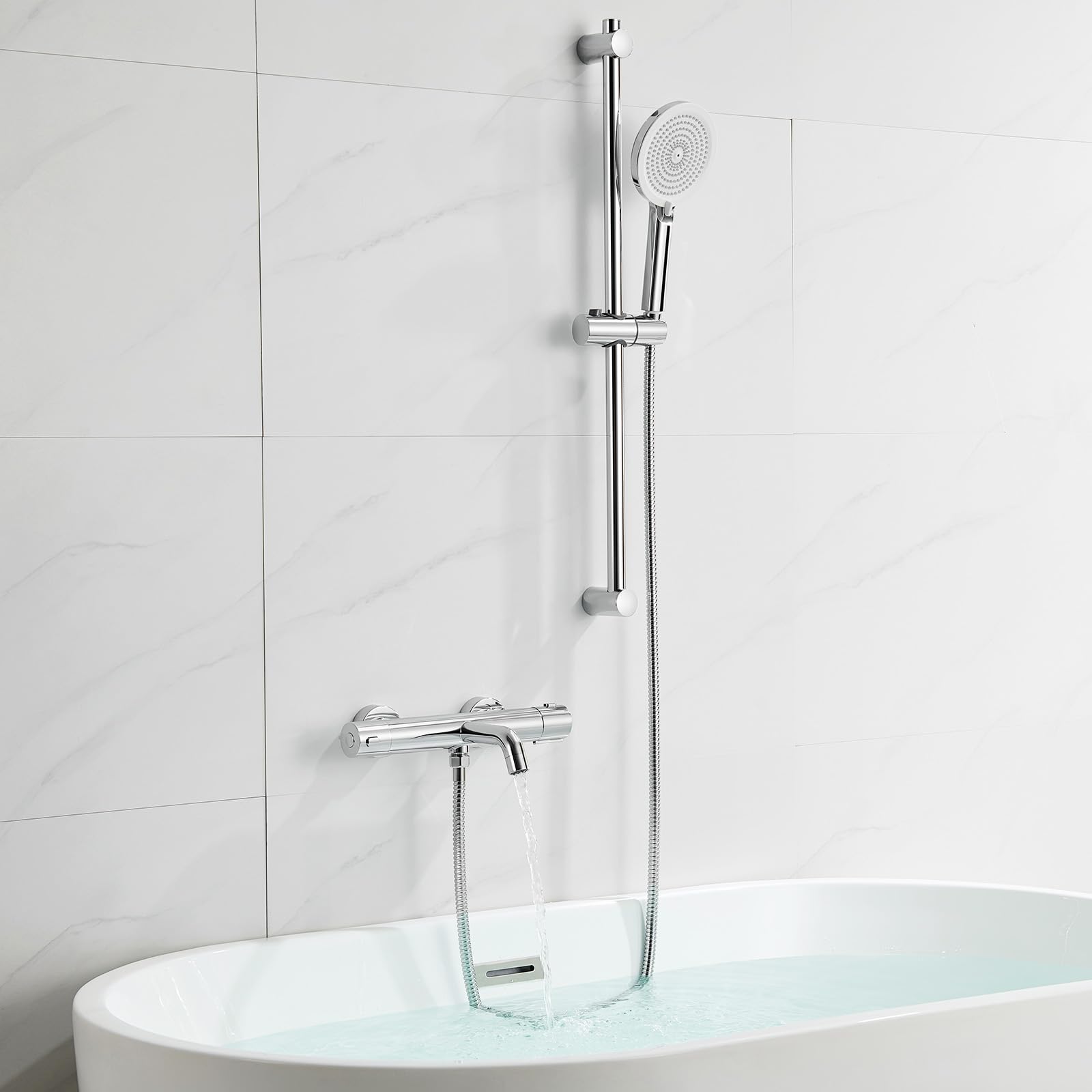 Auralum Thermostat Duscharmatur Chrom, Badewannenarmatur mit Thermostat, 304 Edelstahl Badewannen Mischbatterie mit 38°C Sicherheitssperre, 2 Funktionen Dusche Thermostatarmatur für Bad & Wanne