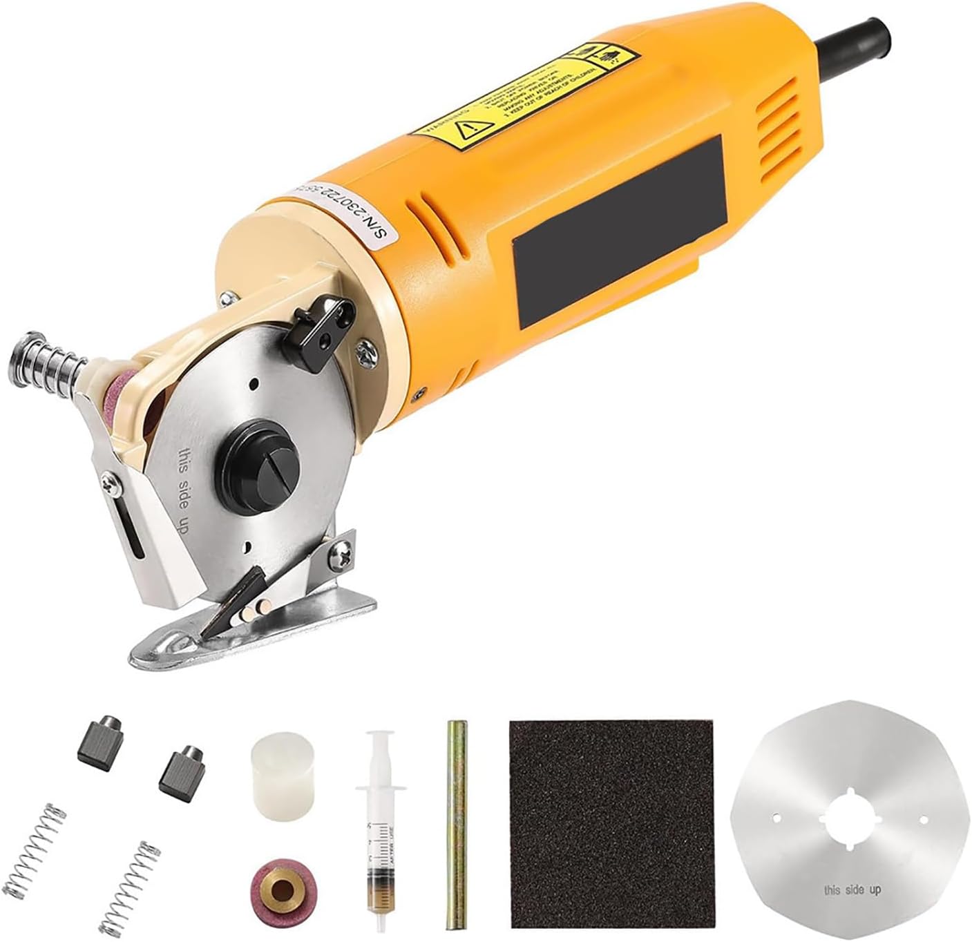 Electric Rotary Fabric Carpet Cutter, Multi-Layer Fabric Scissors with Sharpening Stone & 70mm Spare Blade, 25mm Max Trimming Thickness & 2400RPM Spped, for Textiles, Leather, Blankets