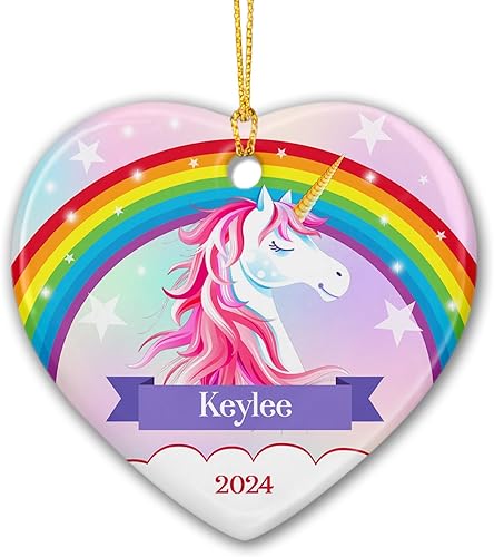 Adorno personalizado de unicornio brillante para Navidad 2023, adornos de Navidad de unicornio arco iris, adornos mágicos de unicornio para árbol de