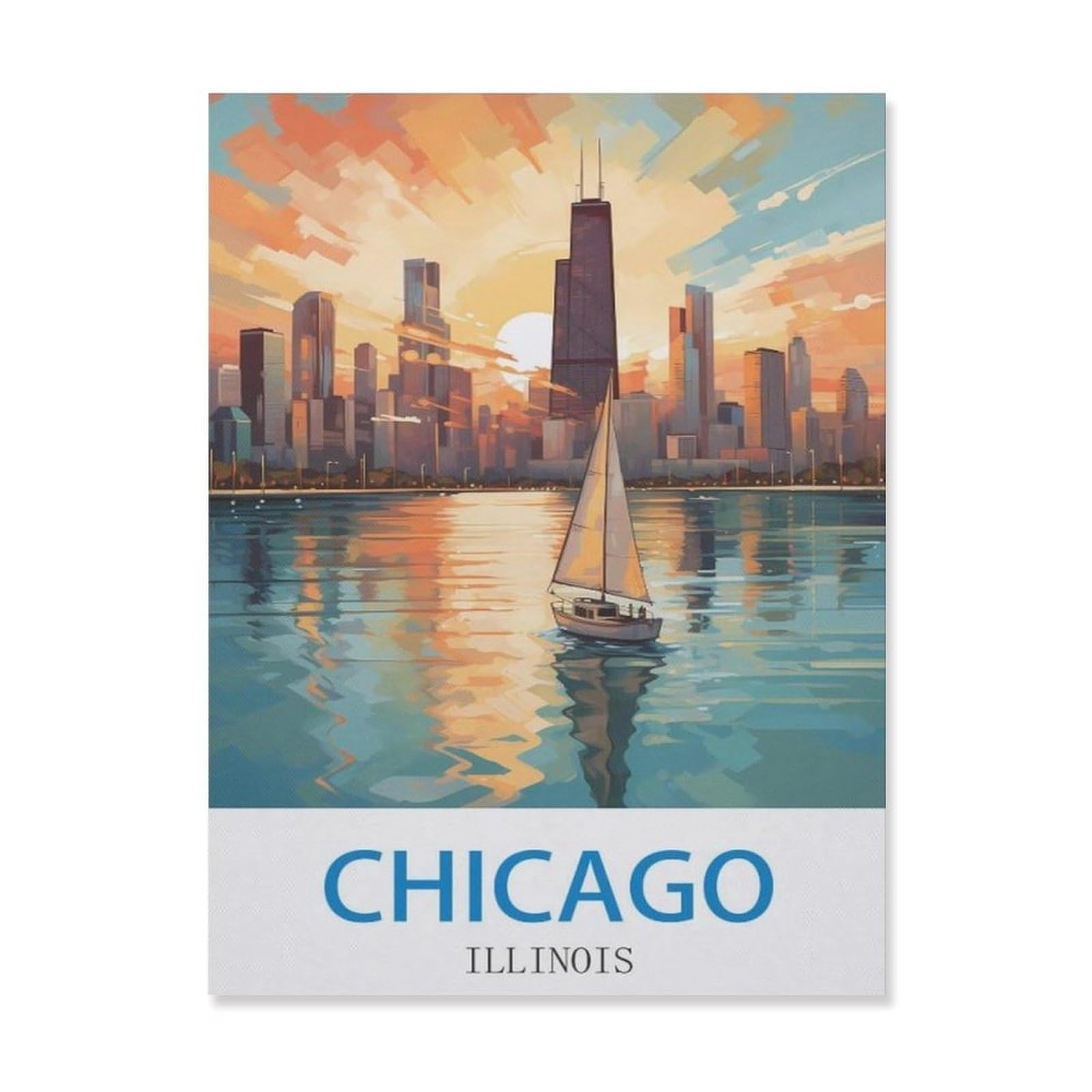 Vintage Wall Decor Metal Poster Plaque，Chicago Illinois，Sign Farmhousenostalgic Tin Sign For Home Cofe Kitchen Pub Bar Wall Decor(15x30cm）6x12 inch-EI46