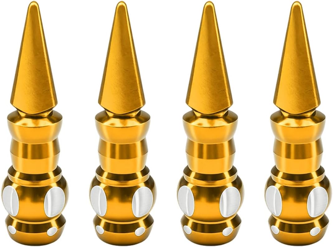 4PCS Spiked Car Tire Valve Stem Caps, Dustproof Aluminum Alloy Automotive Wheel Tire Air Caps, Waterproof Vehicle Valve Stem Cover Decoration for SUV, Truck, Bike, Motorcycle (Gold)