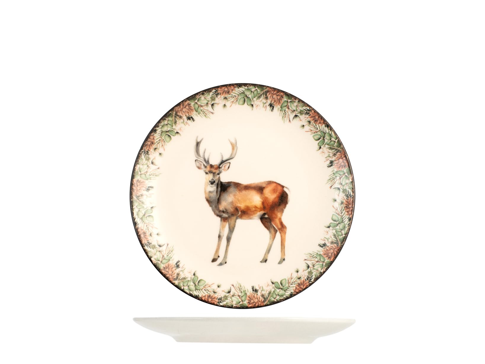 H&H Servizio Tavola 18 Pezzi Montana – Set Piatti Natalizi in Stoneware con Decoro Cervo, Adatto a Lavastoviglie e Microonde – Servizio per 6 Persone, Piatti Piani, Fondi e da Frutta