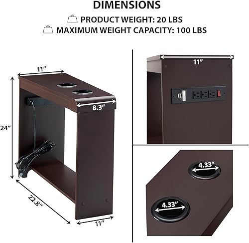 Miniatura 2 de Jade - Mesita de noche moderna con estación de carga, mesa auxiliar con puertos USB y tomas de corriente, mesa auxiliar estrecha para dormitorio y