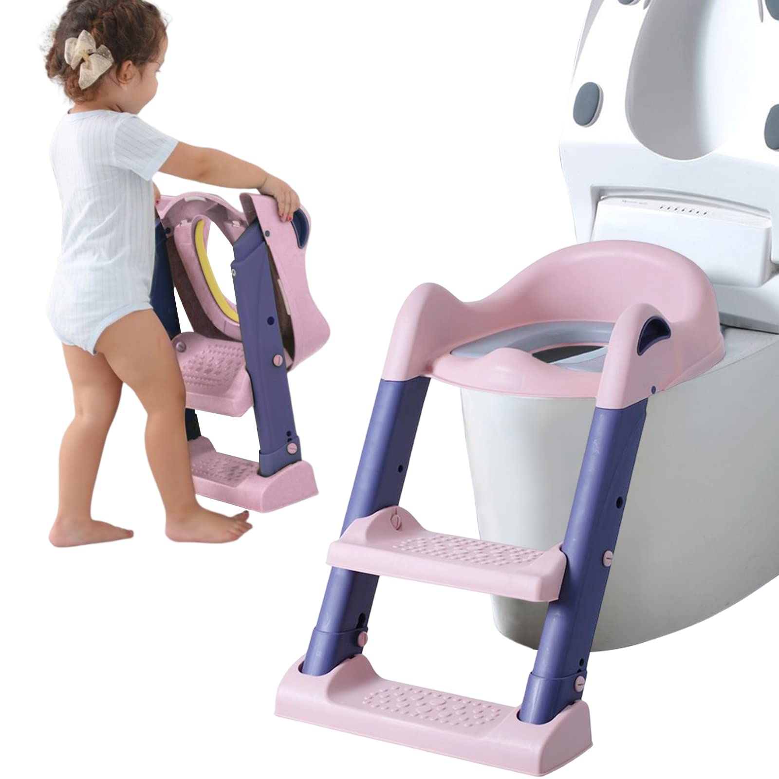 Balakaka Potty Training Seat with Ladder Toddler Toilet Seat and Step Toilet Ladder for Toddlers Potty Training Toilet Seat Toilet Training Seat Pink Purple