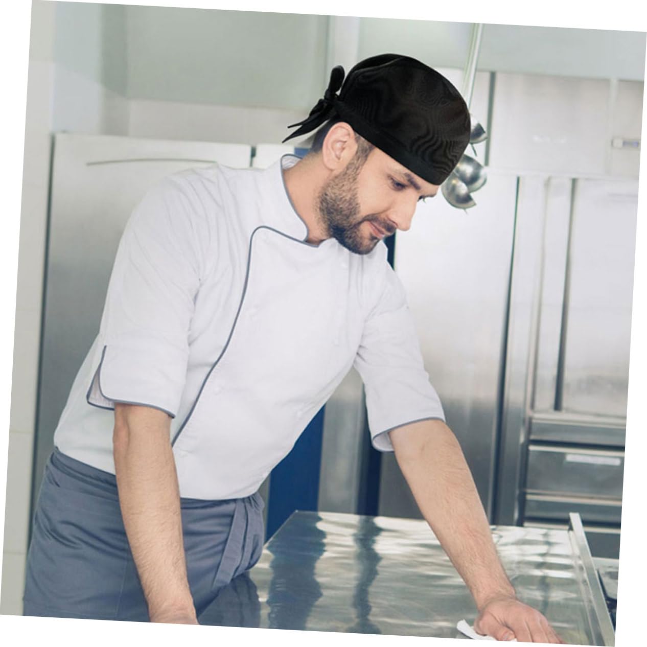 Gorro de Cocina de Algodón Negro 9 Piezas para Restaurante