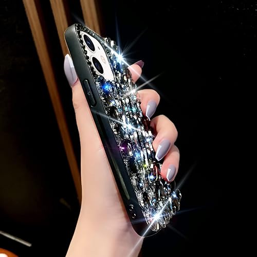 Miniatura 4 de Cavdycidy Funda para iPhone 12 y iPhone 12 Pro para mujer, funda de lujo muy brillante con purpurina 3D con diamantes de imitación de cristal