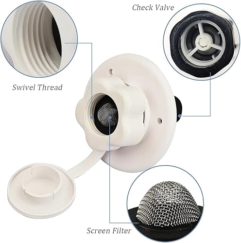 Miniatura 4 de AICEL Entrada de agua para autocaravana, conexión de entrada de agua para caravana con válvula de retención, repuesto de entrada de brida de agua