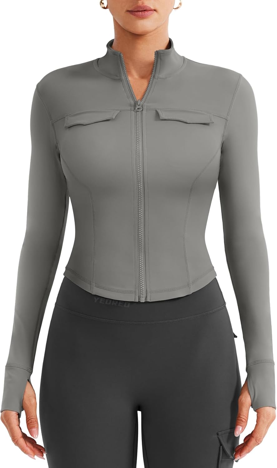 YEOREO CoreFlex Womens Workout Jackets Cropped Zip Up Athletic Jackets Arsene Slim Fit Yoga Running Tops with Thumb Holes