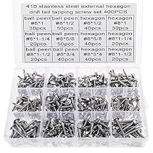 400PCS # 8 x 1 / 2 "إلى 1 - 1 / 2" طقم تشكيلة مسامير TEK ذاتية الحفر ، رأس غسالة سداسية ورأس ويفر ، 410 صفائح معدنية ذاتية التنصت من الفولاذ المقاوم للصدأ مسامير معدنية للمعادن, الخشب والبلاستيك