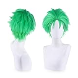 Green Anime Cosplay Halloween Wig: Short Green Men Cosplay Wig + 2 Hair Caps, Heat Resistant Fiber, Halloween & Christmas Parties Anime Events Hairstyle for Men & Teens