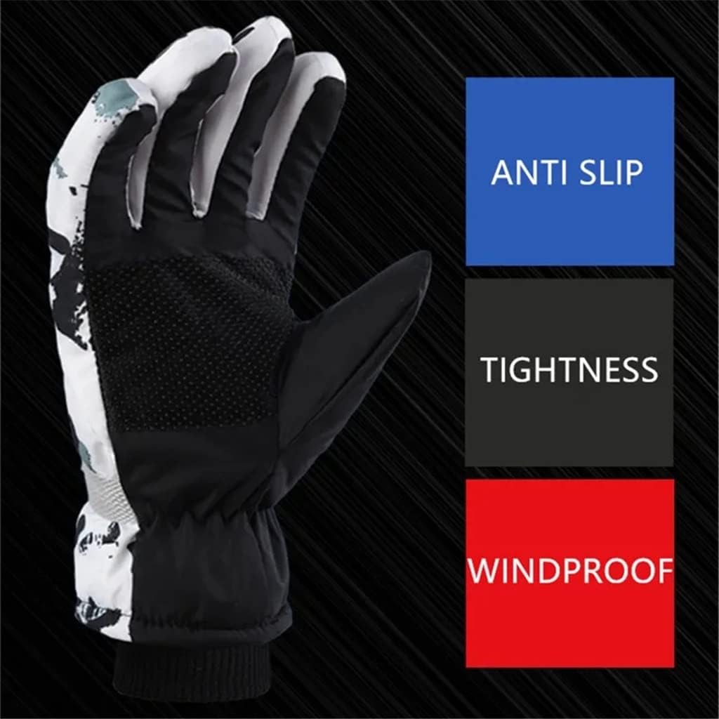 Winter Snowboarding Gloves for Men and Women PU Leather Motorbike Riding Fleece Warm Snow Gloves