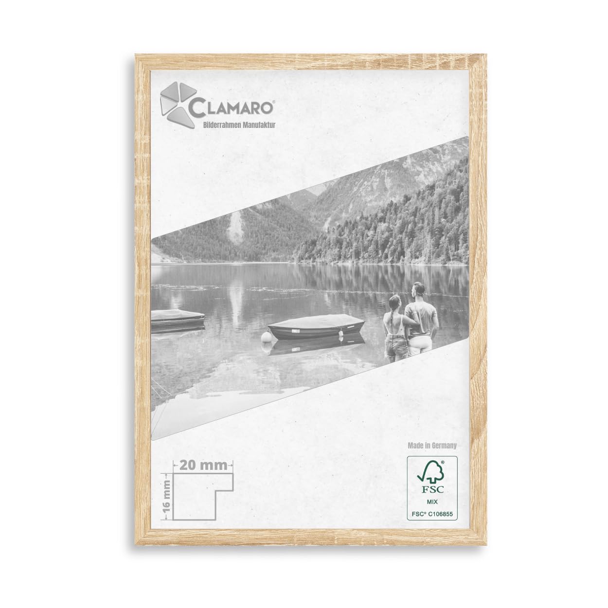 Clamaro 'COLLAGE 20' Picture Frame 24 x 38 Handmade | Sonoma Oak | Modern MDF Frame | 20mm Slim Design | with Acrylic Glass, Back Panel and Hook — image 1