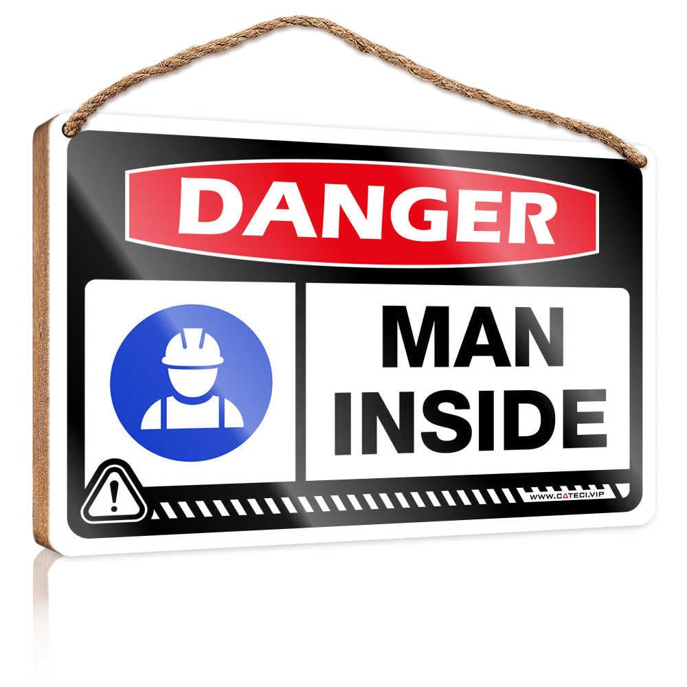 Outdoor Wooden Signs Danger Man Inside Wooden Sign Outdoor Wall Decor Fall Front Door Decor(15X28CM)