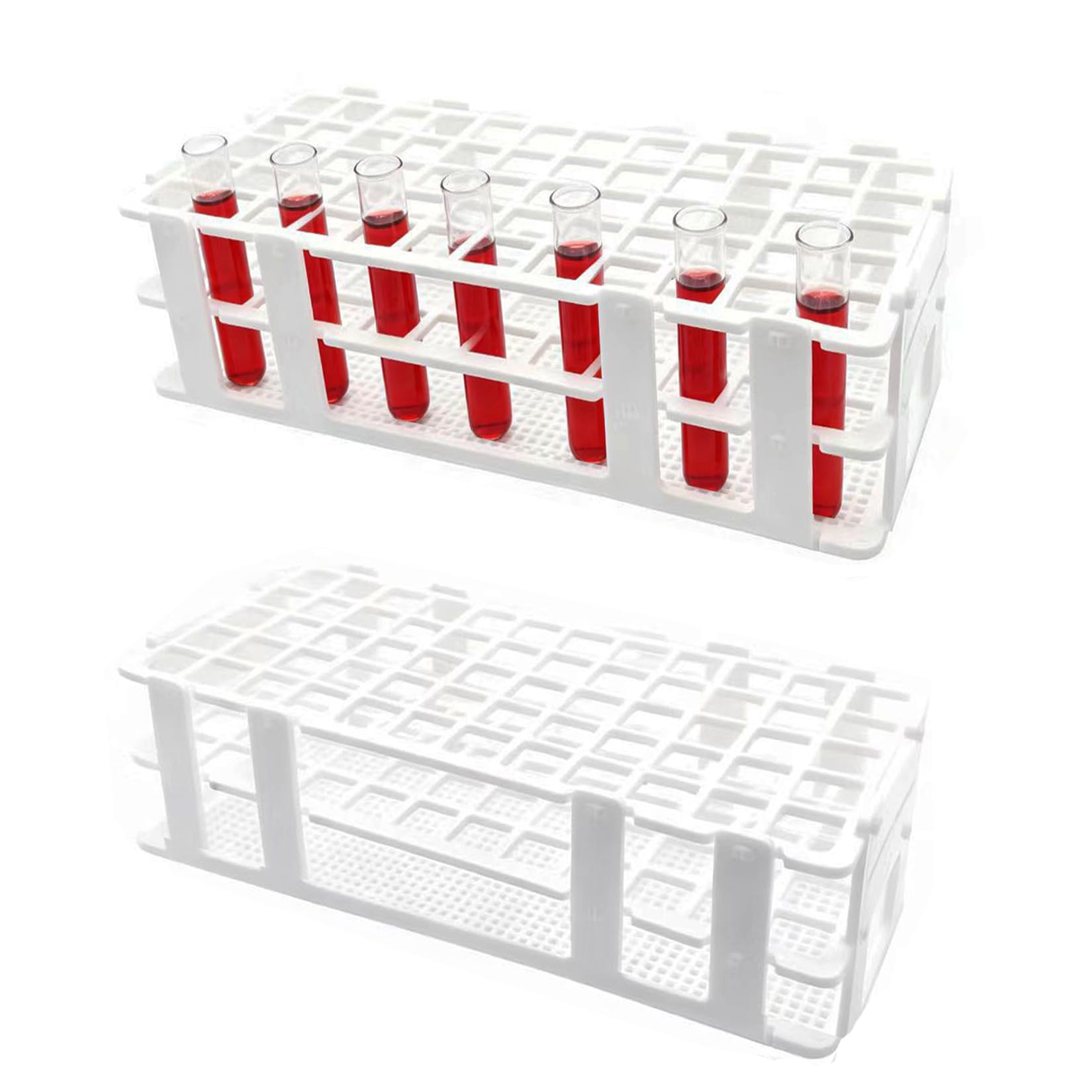 Luckkyme Plastic Test Tube Rack 2 Pack White 60 Holes Lab Test Tube Rack Holder for 17mm and Below The Test Tubes, Detachable, 60 Holes-image-44