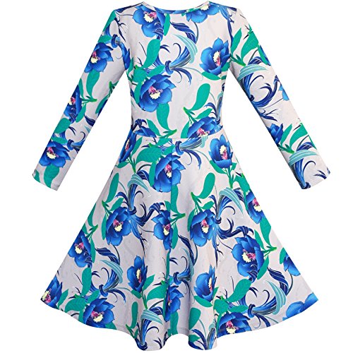 Sunny Fashion Girls Dress Green Forest Red Fox Long Sleeve Size 4-102