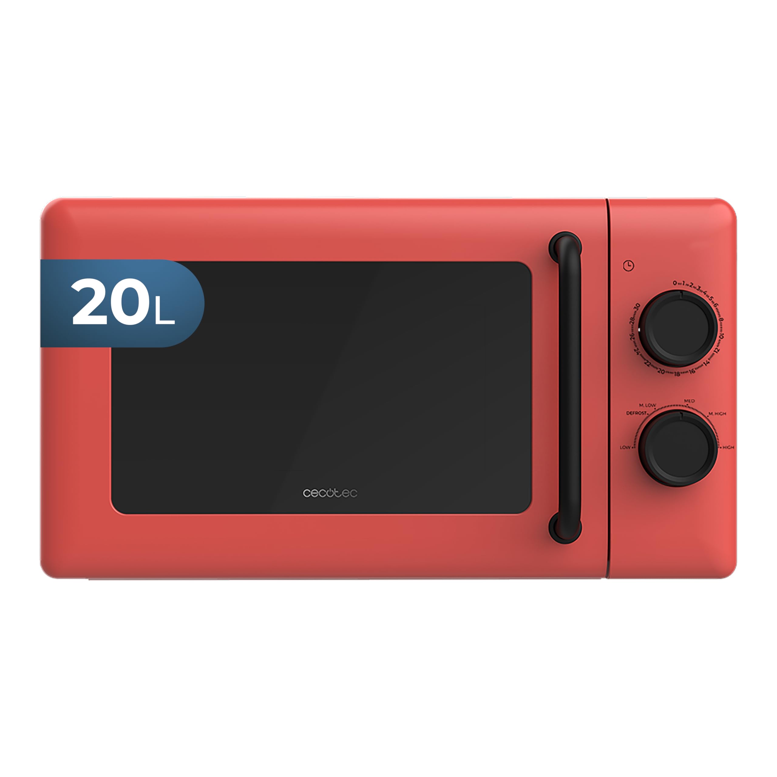 Cecotec Forno a Microonde Meccanico da 20 Litri Proclean 3010 Red. 700 W, 6 Livelli Di Potenza, Modalità Sbrinamento, Segnale Di Fine Cottura, Lampada Interna, Timer Fino A 30 Minuti, Design Rosso