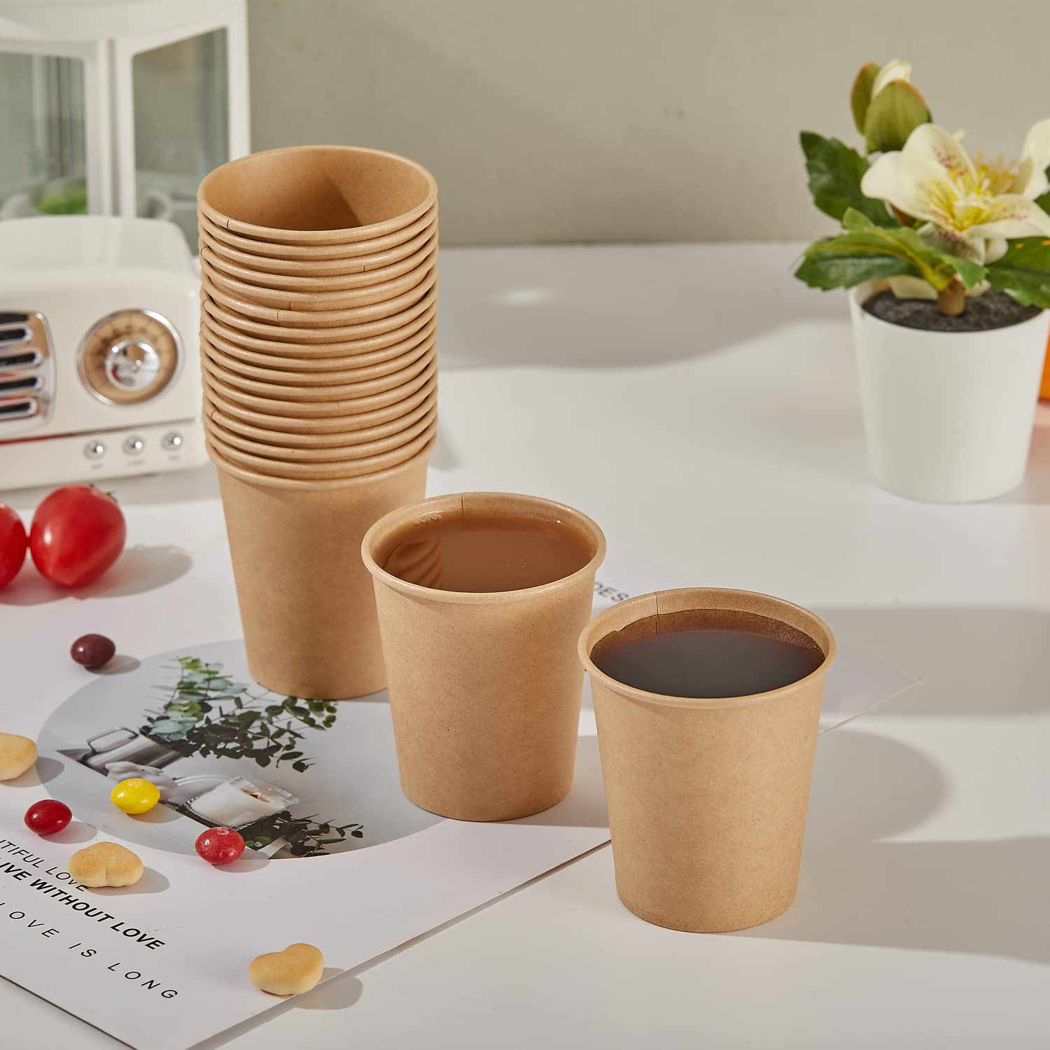 SIUQ 400 Pack 5 OZ Paper Cups,Disposable Bathroom Cups,Small Mouthwash Cups,Hot/Cold Beverage Drinking Mini Cup for Party,Wedding Christmas(Kraft)