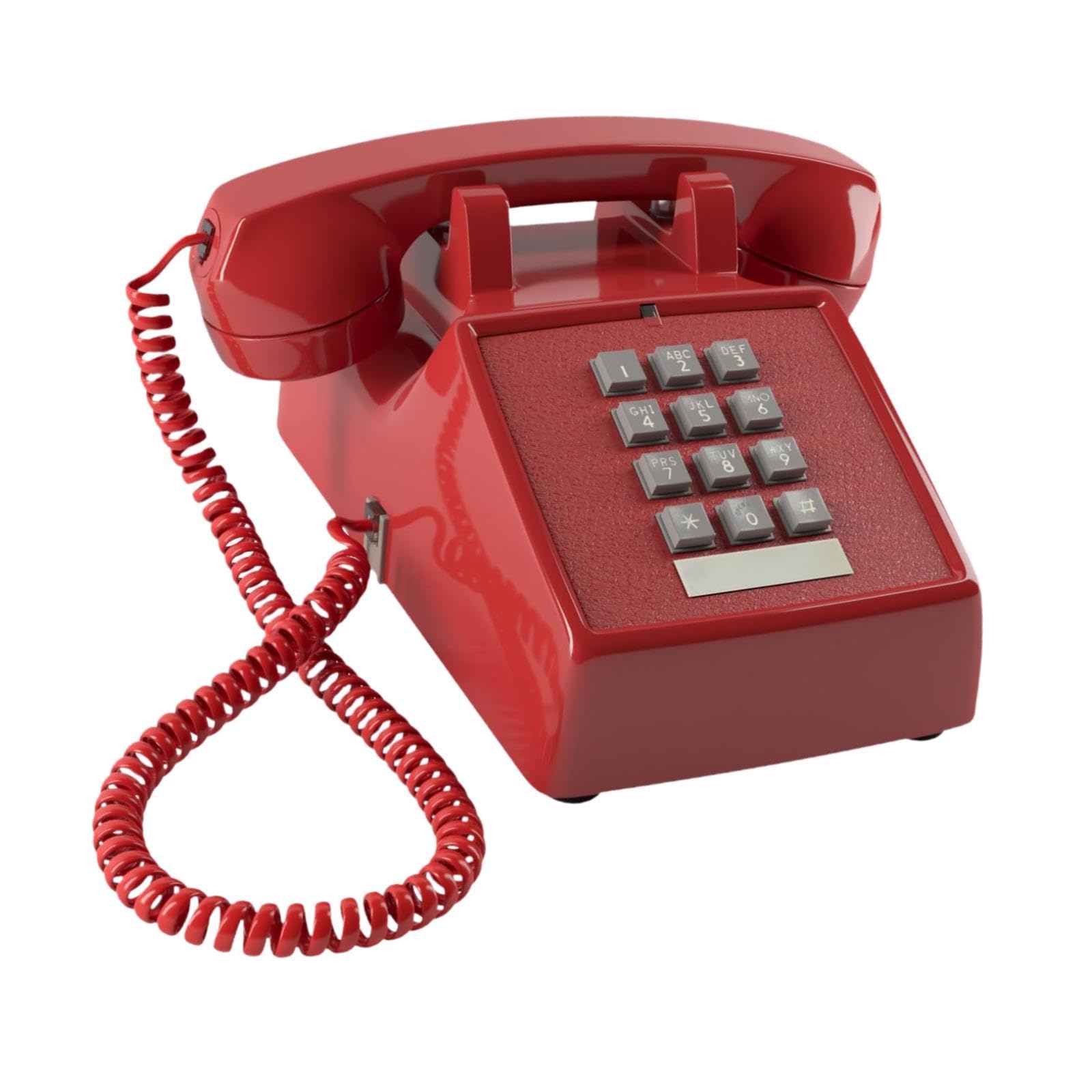 TRENDIVIBE Corded Telephone Practical Corded Retro Design Phone for Office Bedroom Cafe Red