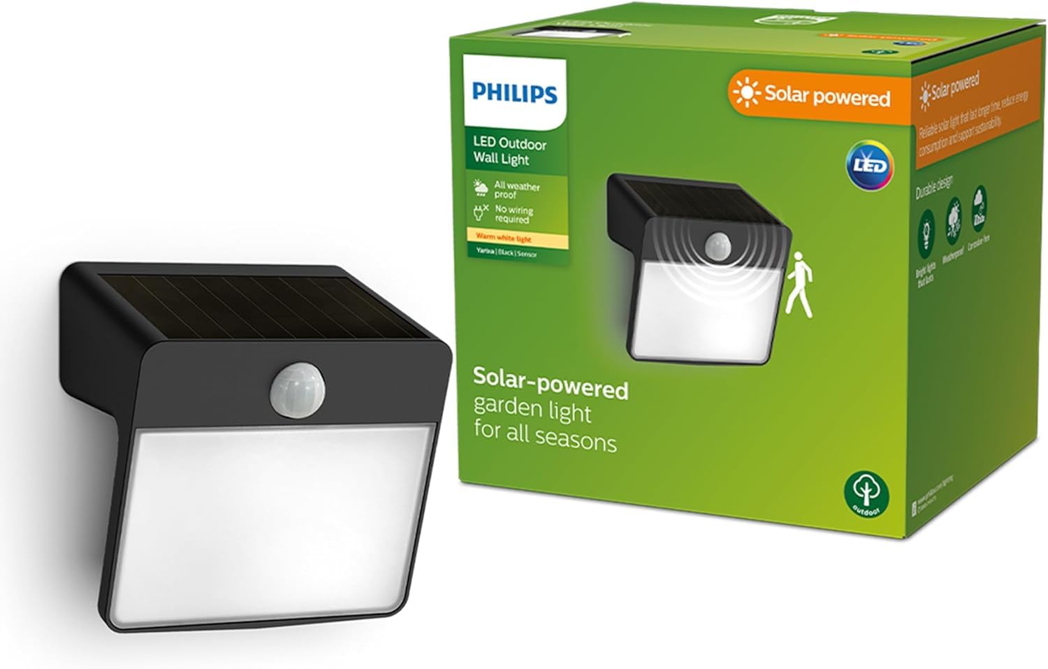 Philips Enkara Applique murale solaire d'extérieur avec numéro de maison, 0,2W, 2700K, noire, IP44 résistante aux intempéries