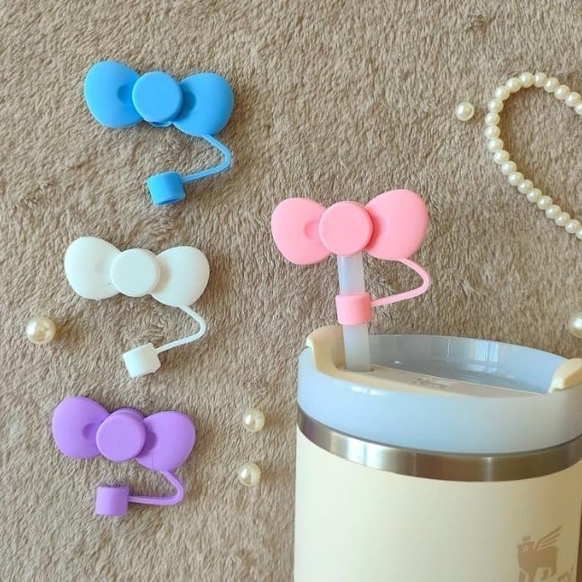 2pcs Rose bow Straw Cover for Stanley 40&30 Oz Cup, 10mm Silicone Straw Covers Cap for Stanley Cup Accessories, Cute Straw Topper for Tumblers, Straw Cap Stopper for Reusable Straws Tip Lids - Image 3