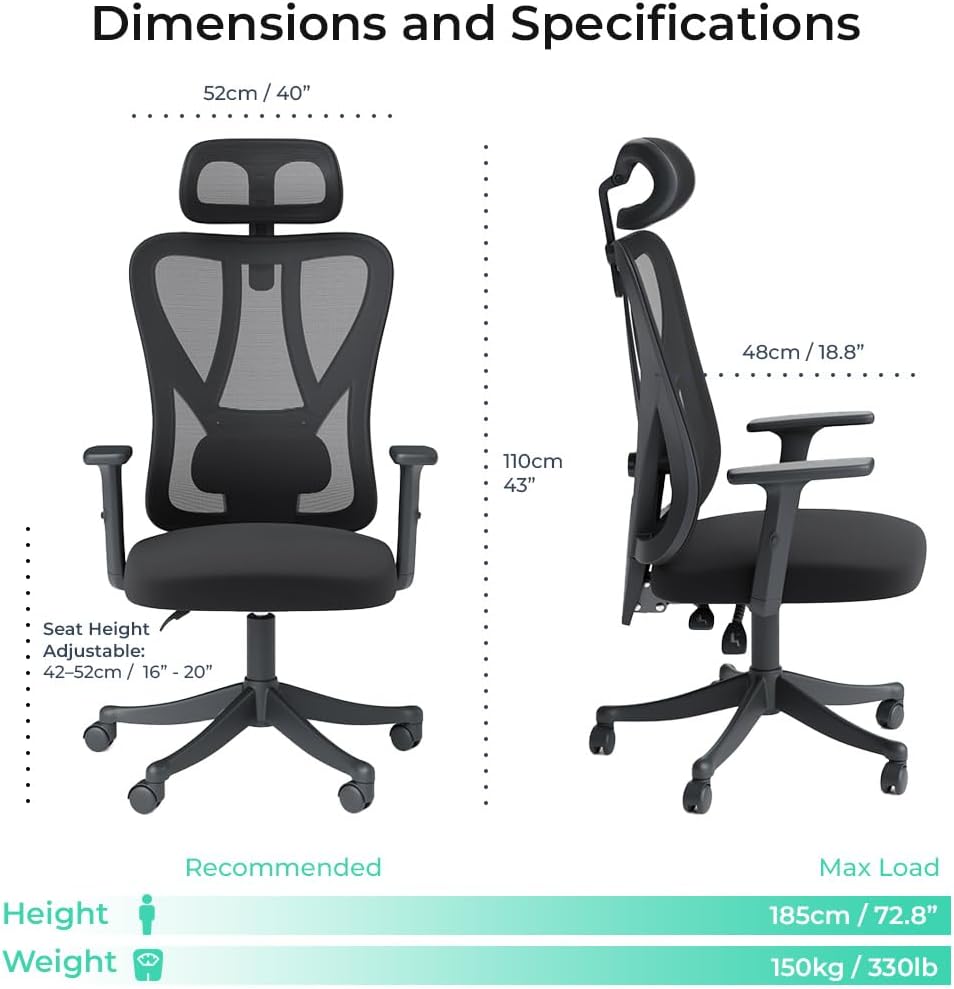 MotionGrey MC3 Ergonomic Office Chair Dimensions and Specifications