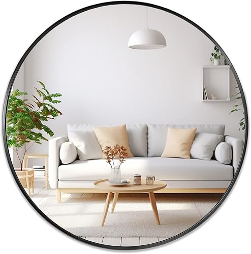 Miniatura 134 de WallBeyond Espejo redondo de madera de 24 pulgadas, espejo de pared circular para baño, espejo de pared redondo para decoración de pared, tocador