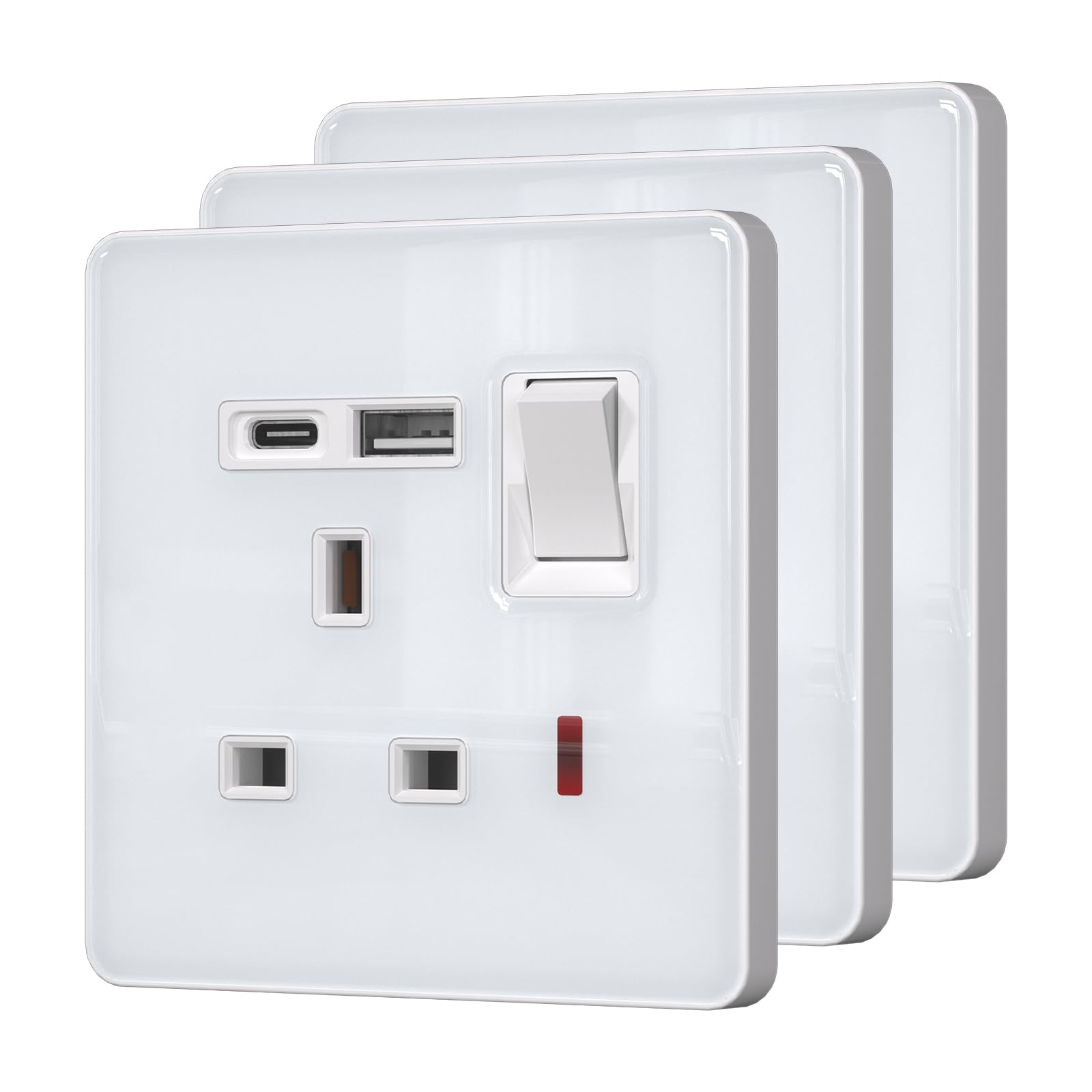 BSEED Single Socket with 20W USB-C Fast Charging,Glass Switched Wall Socket,LED Indicator Light,UK Standard 13A Electric Power Outlet,Screws Included,