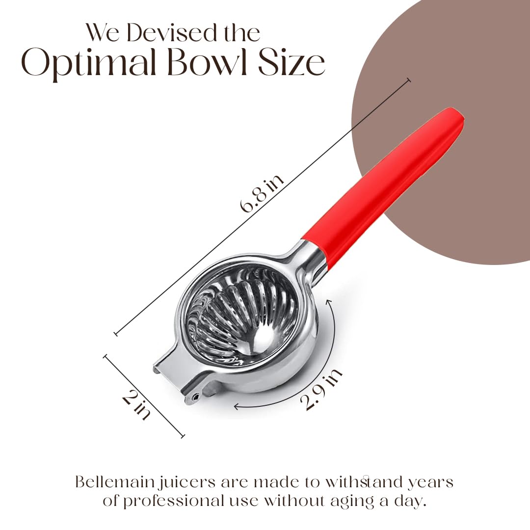 Bellemain Exprimidor de cítricos | Exprimidor de limón de metal | Exprimidor de lima y limón de acero inoxidable con asas de silicona | Exprimidor manual, exprimidor de cítricos, exprimidor de mano |
