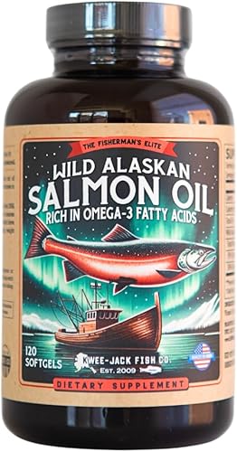 Suplemento Omega 3 de aceite de pescado de salmón salvaje de Alaska para humanos | EPA y DHA | Kwee-Jack Fish Co. | 120 cápsulas blandas 1000 mg de