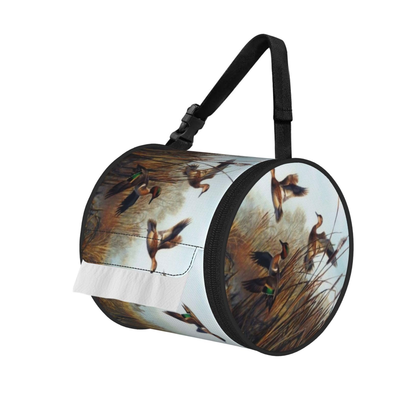 Hunting Flying Wild Print Hanging Toilet Paper Holder Camping Paper Towel Holder Portable Car Roll Paper Storage Bag With Adjustable Strap Suitable For Bathroom,Kitchen