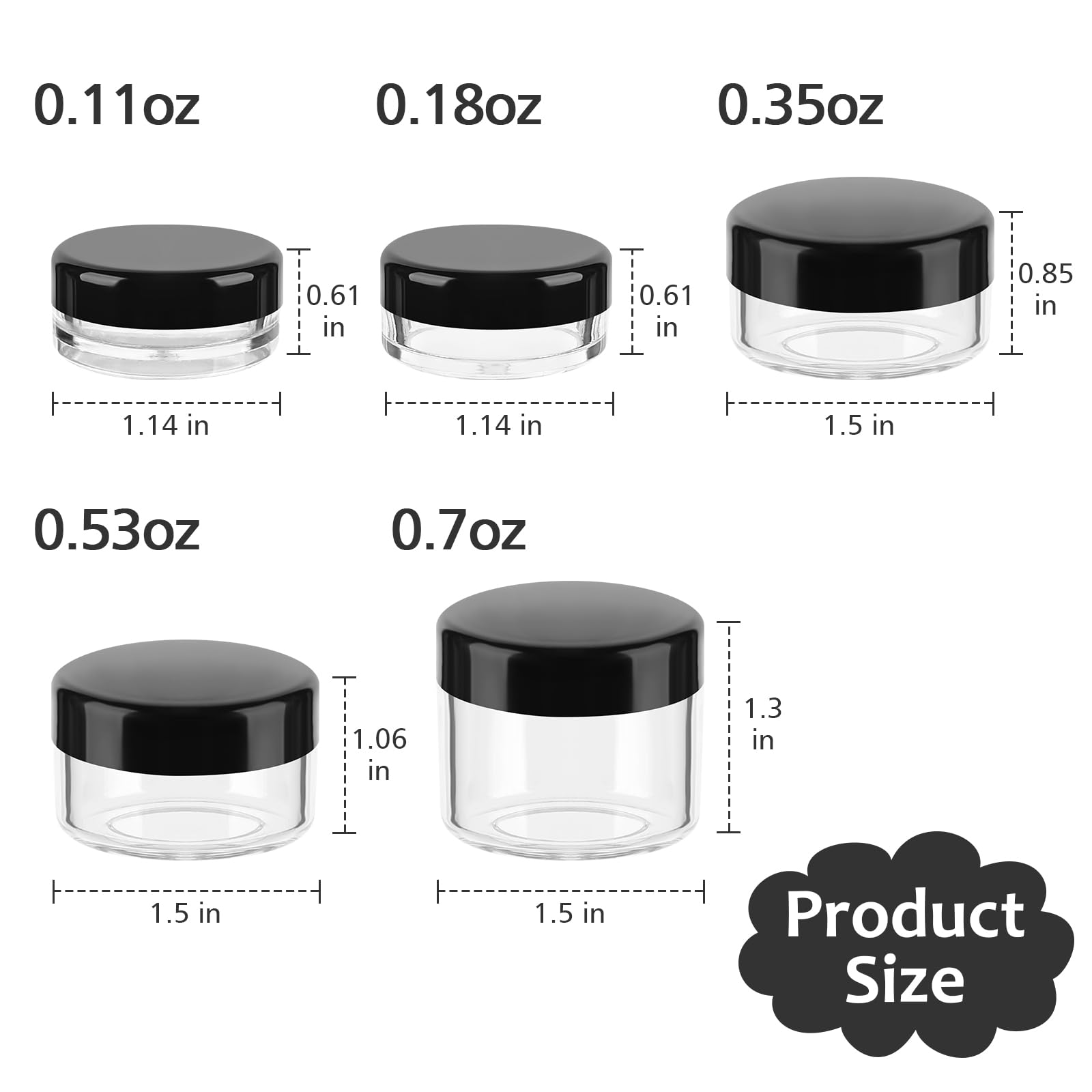 Accmor Zestaw 25 słoików akrylowych z pokrywkami 3/5/10/15/20 g z 5 mini szpatułkami na prezent, 25 szt, 25 Pcs