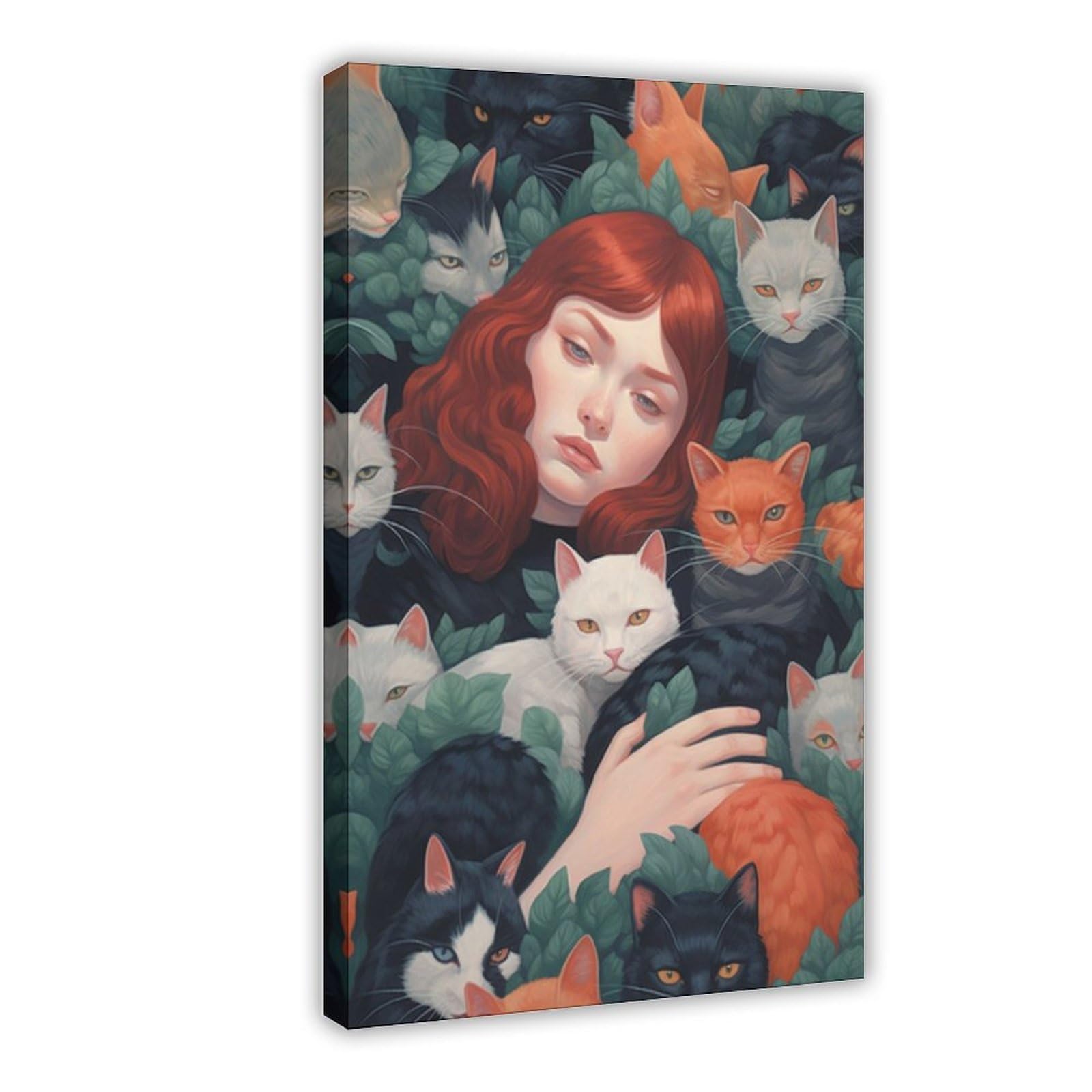 Bareronor Died in The Sea of Cats, Abstract Cat Canvas Poster Bedroom Decor Landscape Office Room Decor Gift 24" L X 36" W